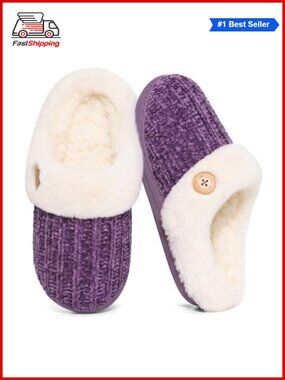✨Evshine Chenille Knit Fuzzy Slippers Memory Foam Warm House Shoes
